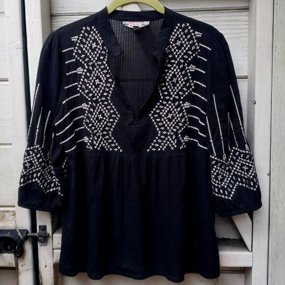 Sheerish Black Cotton Embroidered Blouse - Picture 1 of 7